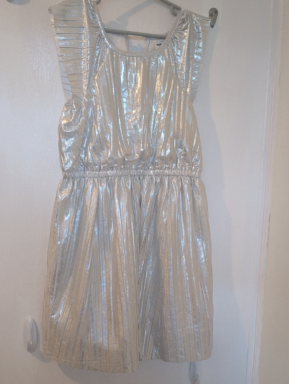 Girls Shimmery Metallic Silver Party Dress
